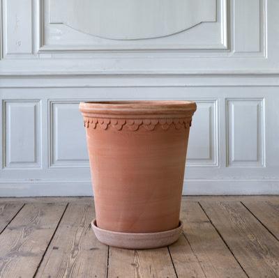 Rosa Terracotta Tall Pot and Saucer, 7.1" x 9.4"