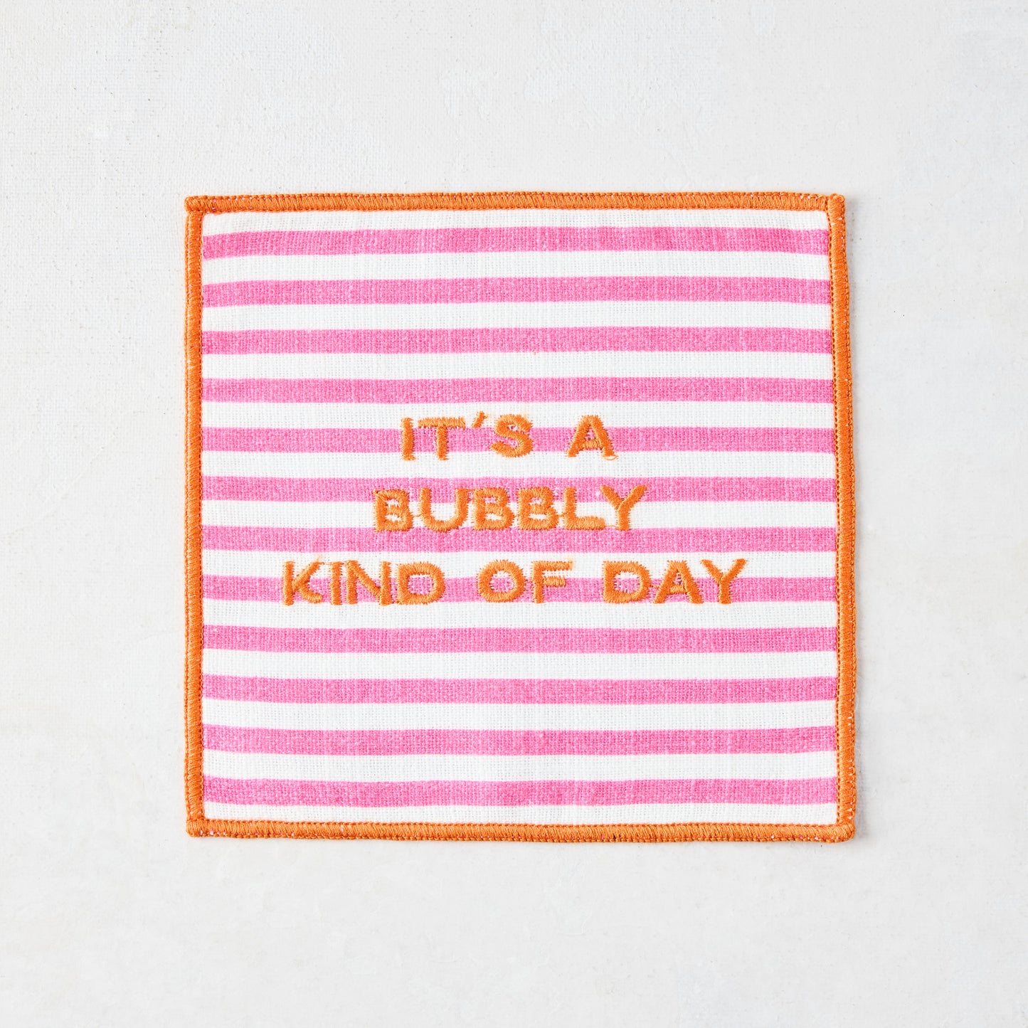 "Happy Hour" Stripe Embroidered Conversational Coasters, Set of 4