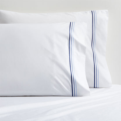 Blue Triple Stitch Percale Pillowcases, Set of 2