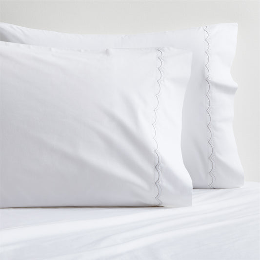 Brown Scallop Stitch Percale Pillowcases, Set of 2