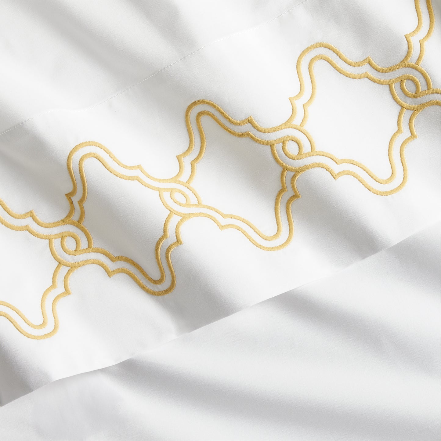 Yellow Modern Embroidered Tile Percale Sheet Set