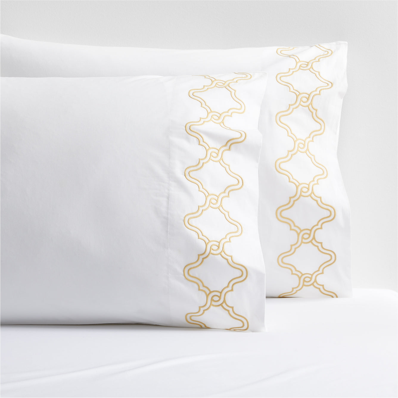 Yellow Modern Embroidered Tile Percale Sheet Set