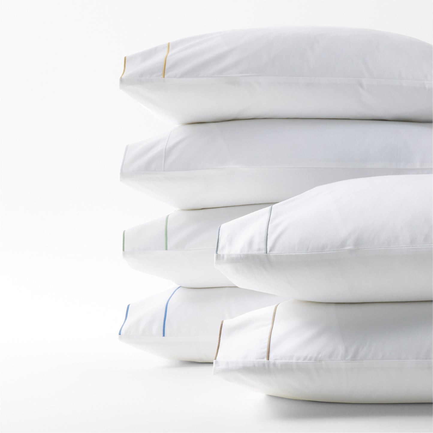 Khaki Border Satin Stitch Percale Sheet Set