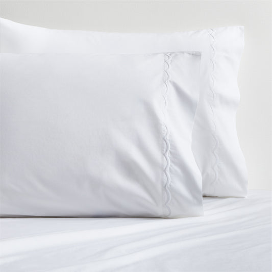 White Scallop Stitch Percale Pillowcases, Set of 2