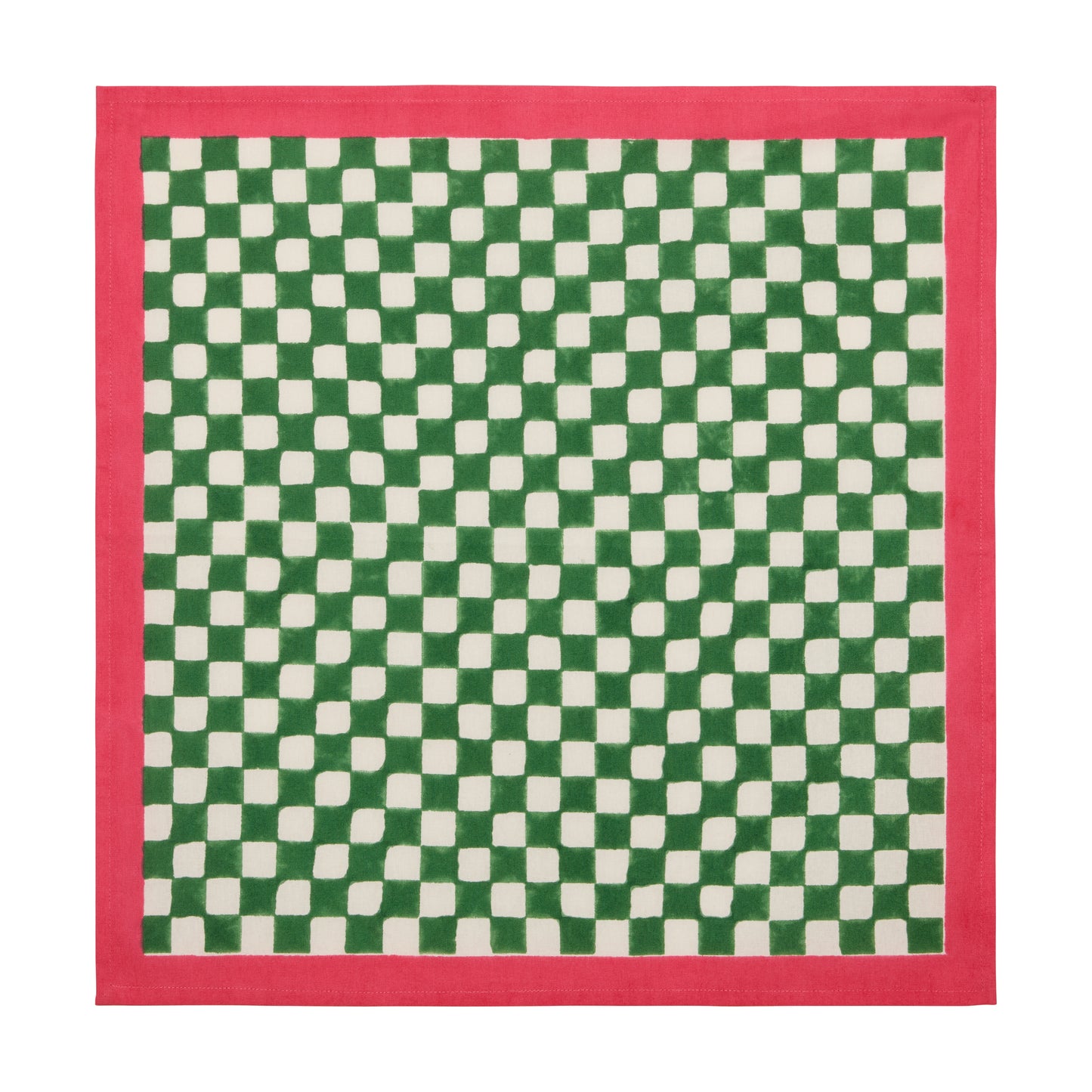 Green Check Cotton Napkin with Pink Border
