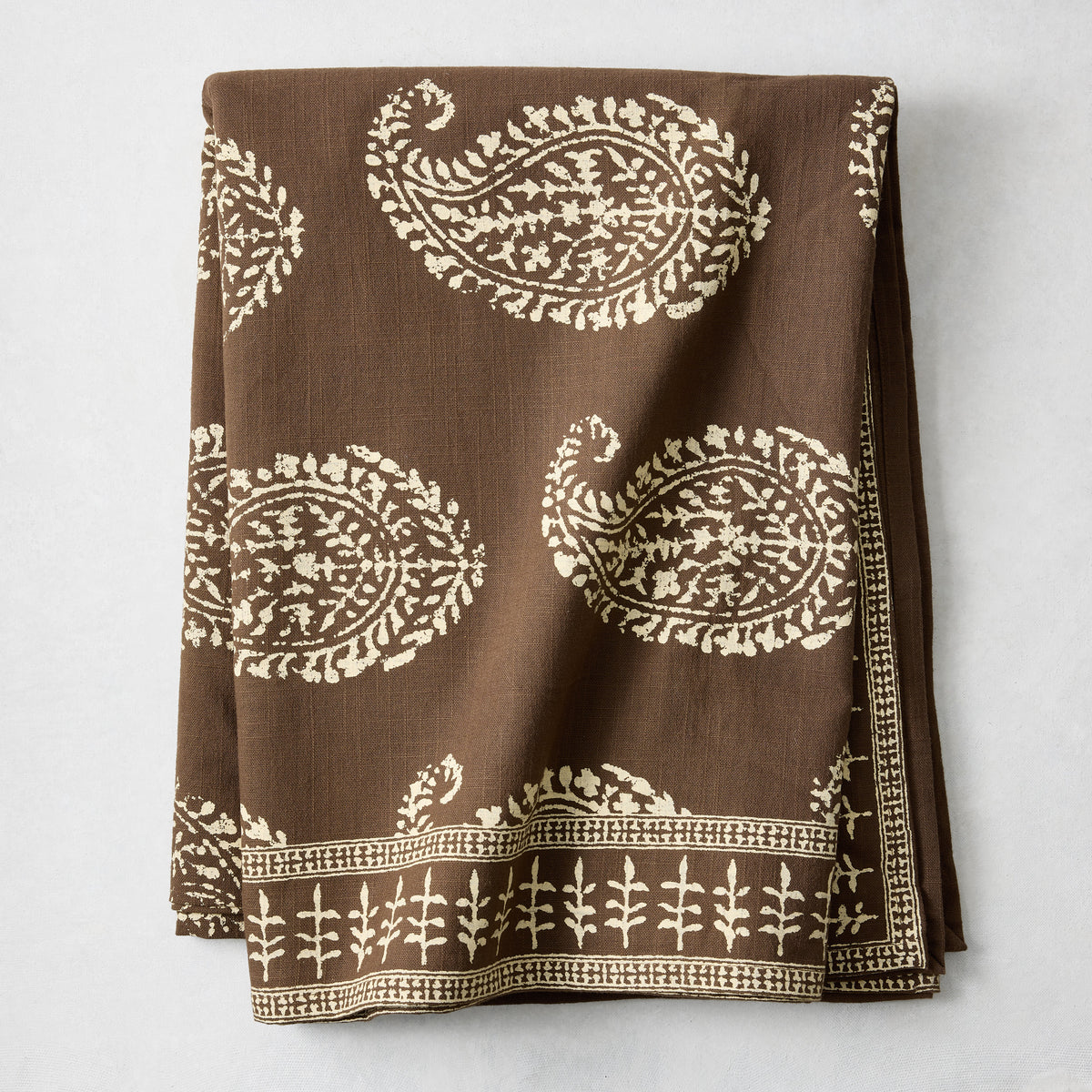 Peter Dunham + Hudson Grace Kashmir Paisley Chocolate Brown Printed Tablecloth