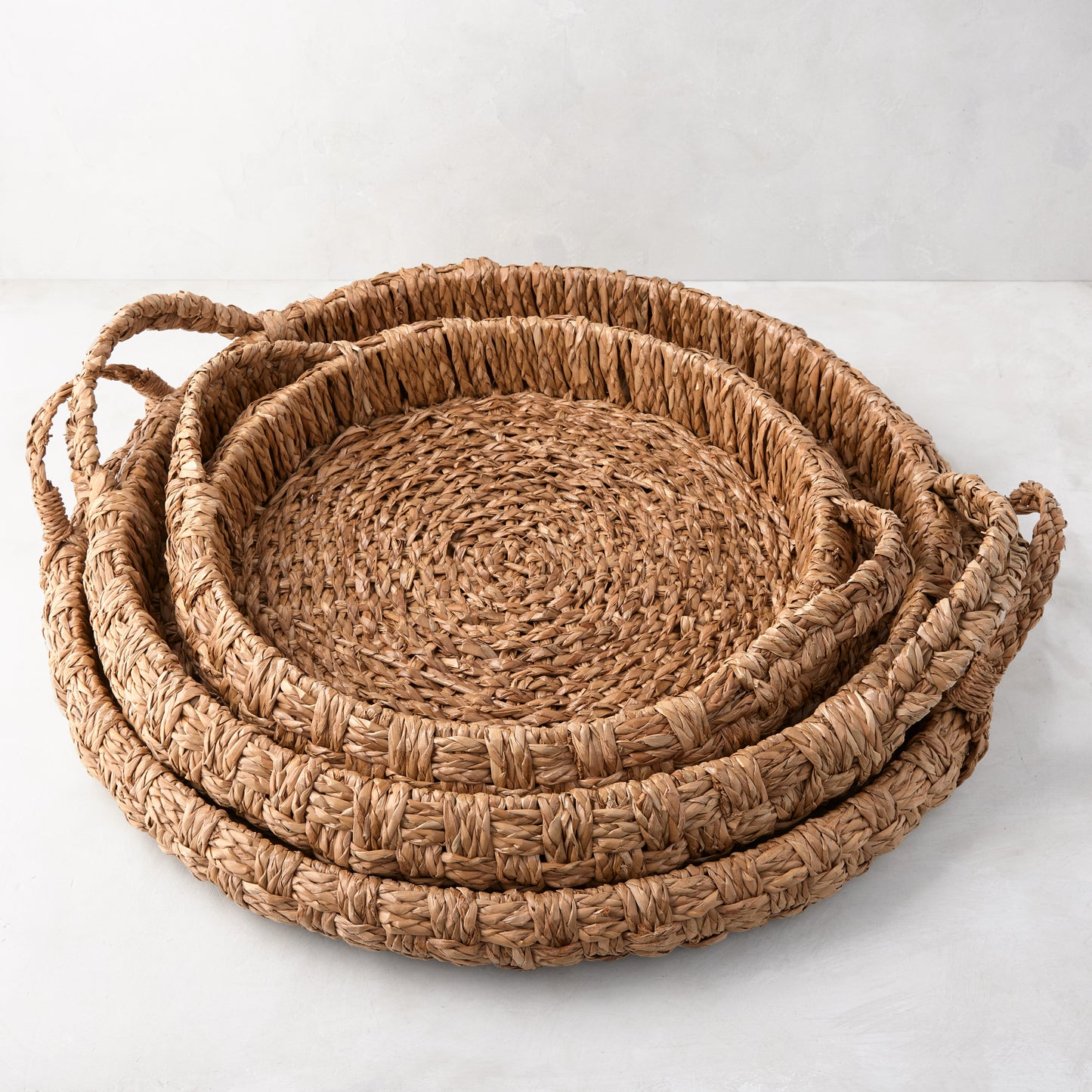 Rattan Round Nesting Trays with Handles, Set of 3