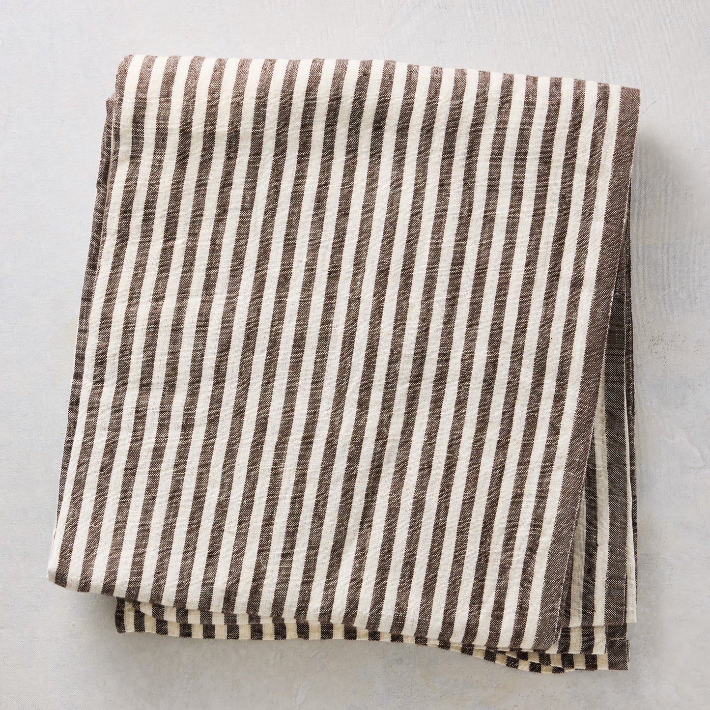 Chocolate Brown Ticking Stripe Linen Tablecloth
