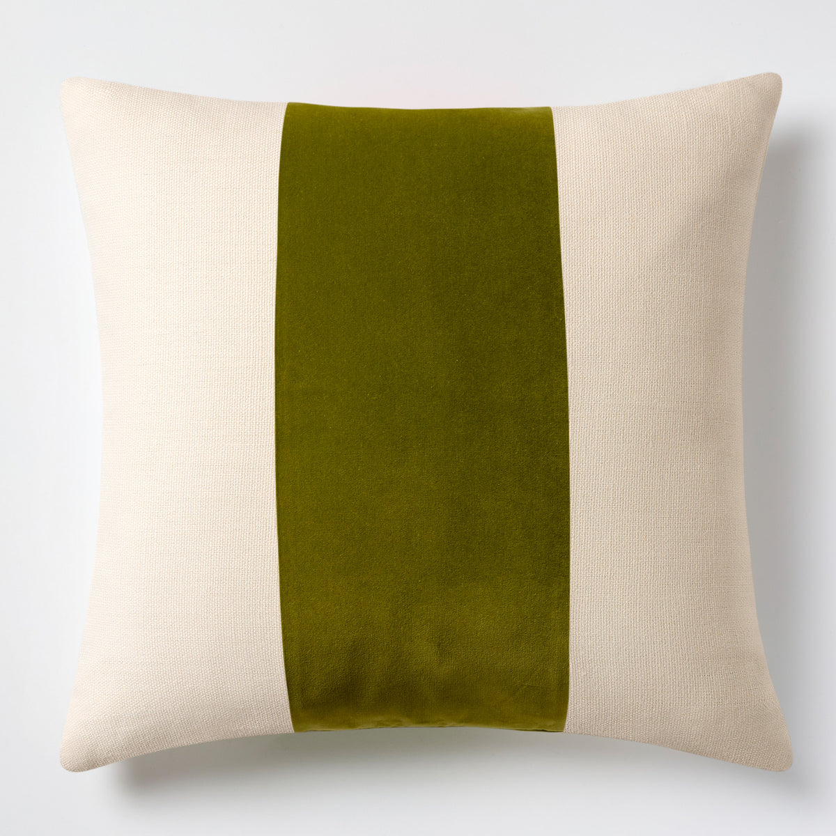 Pesto Green Wide Velvet Stripe Linen Pillow