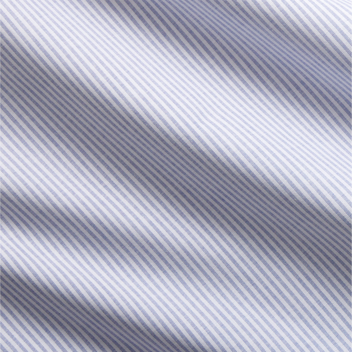 Blue Oxford Stripe Cotton Sheet Set fabric swatch with subtle texture.