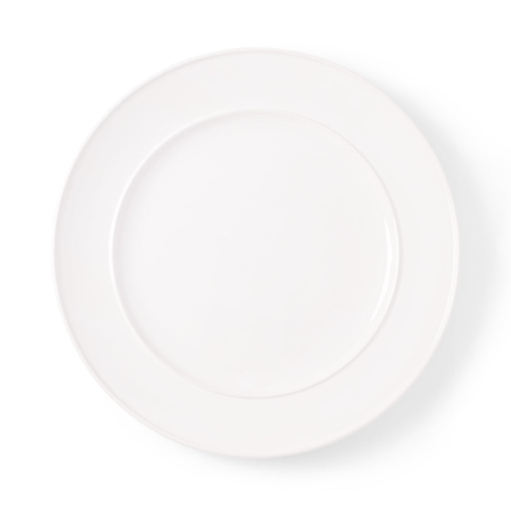Bolinas Round Trimmed Ceramic Serving Platter, white, with a raised edge.
