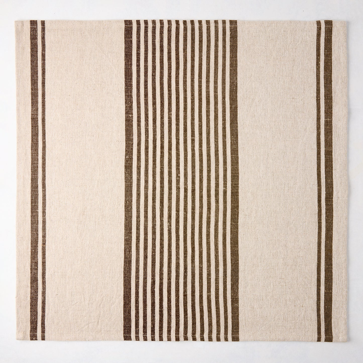 Chocolate brown boat stripe natural napkin, 22" square, woven cotton linen.