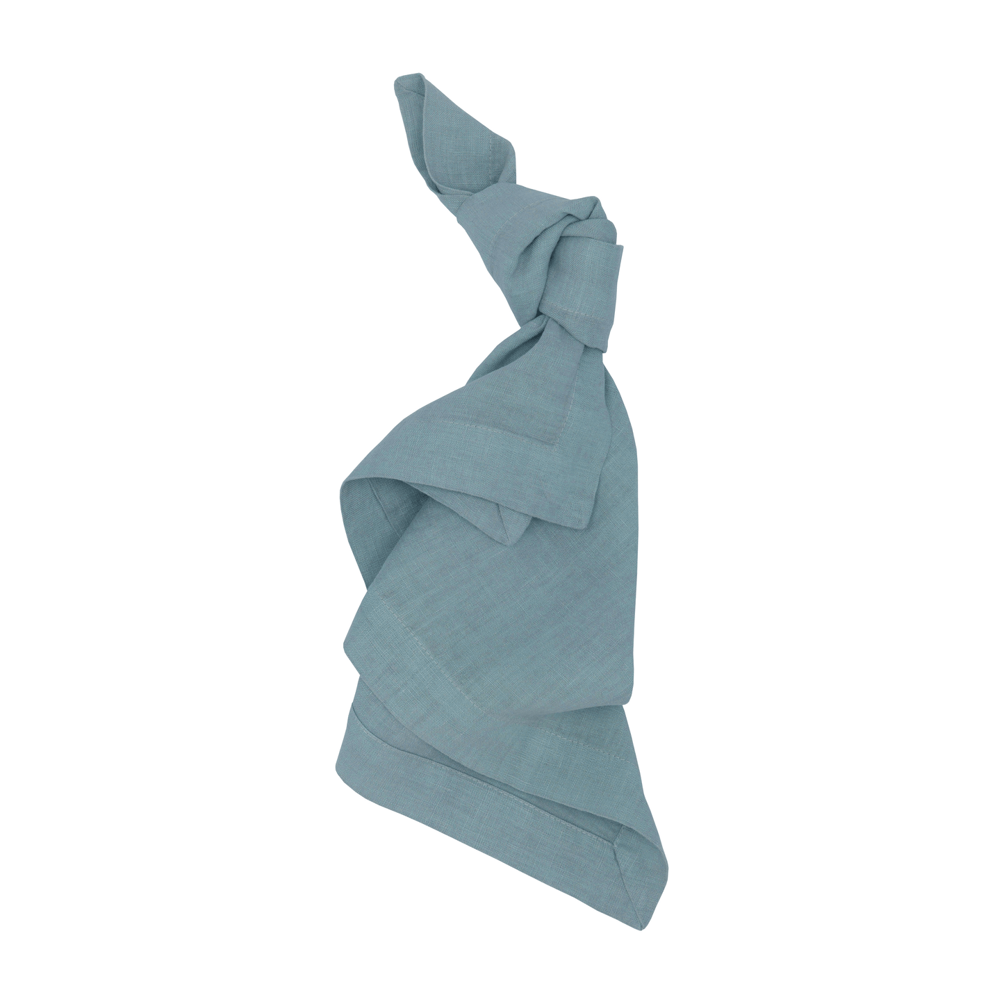 Cloudy HG Signature Hand-dyed Linen Napkin, 22" square, muted blue-gray, tied knot.