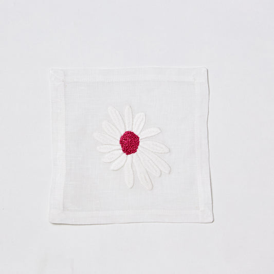 Embroidered Pink Daisy Cocktail Napkin Coaster, set of 4