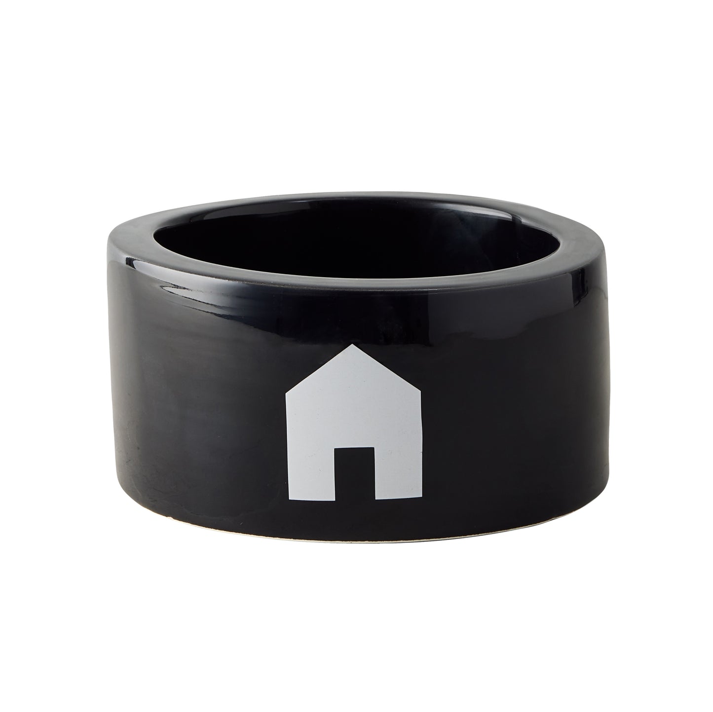 Diane Keaton + Hudson Grace black Italian ceramic dog bowl with white house icon.