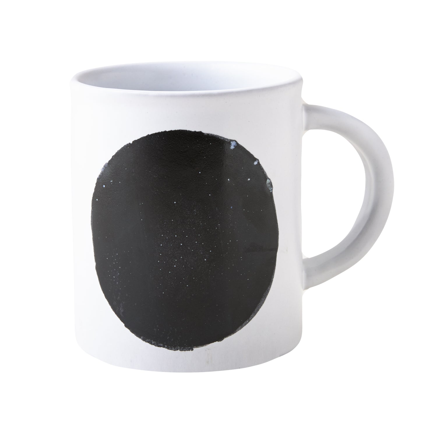 Diane Keaton + Hudson Grace Domino Dot stoneware mug, white with a large black dot.