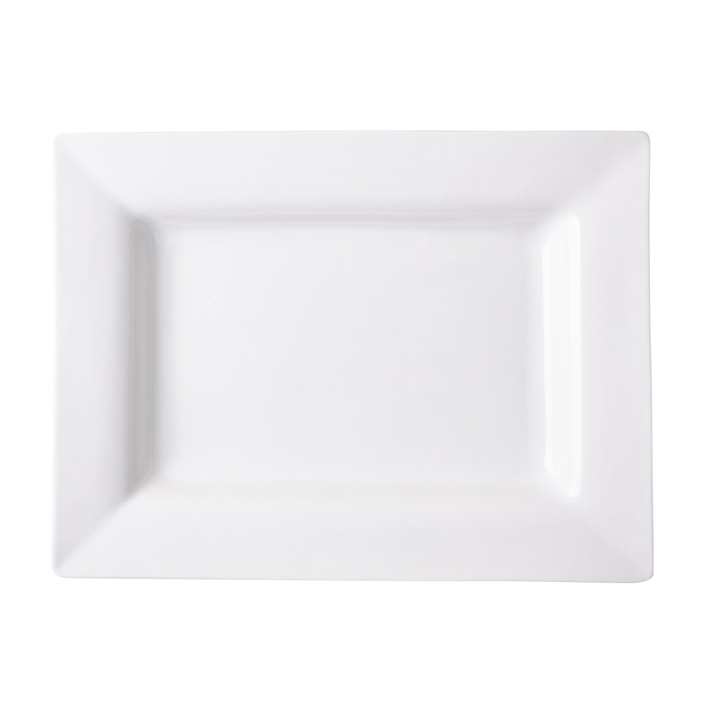 White rectangular ceramic "Keaton" serving platter with a wide border, from Diane Keaton + Hudson Grace.