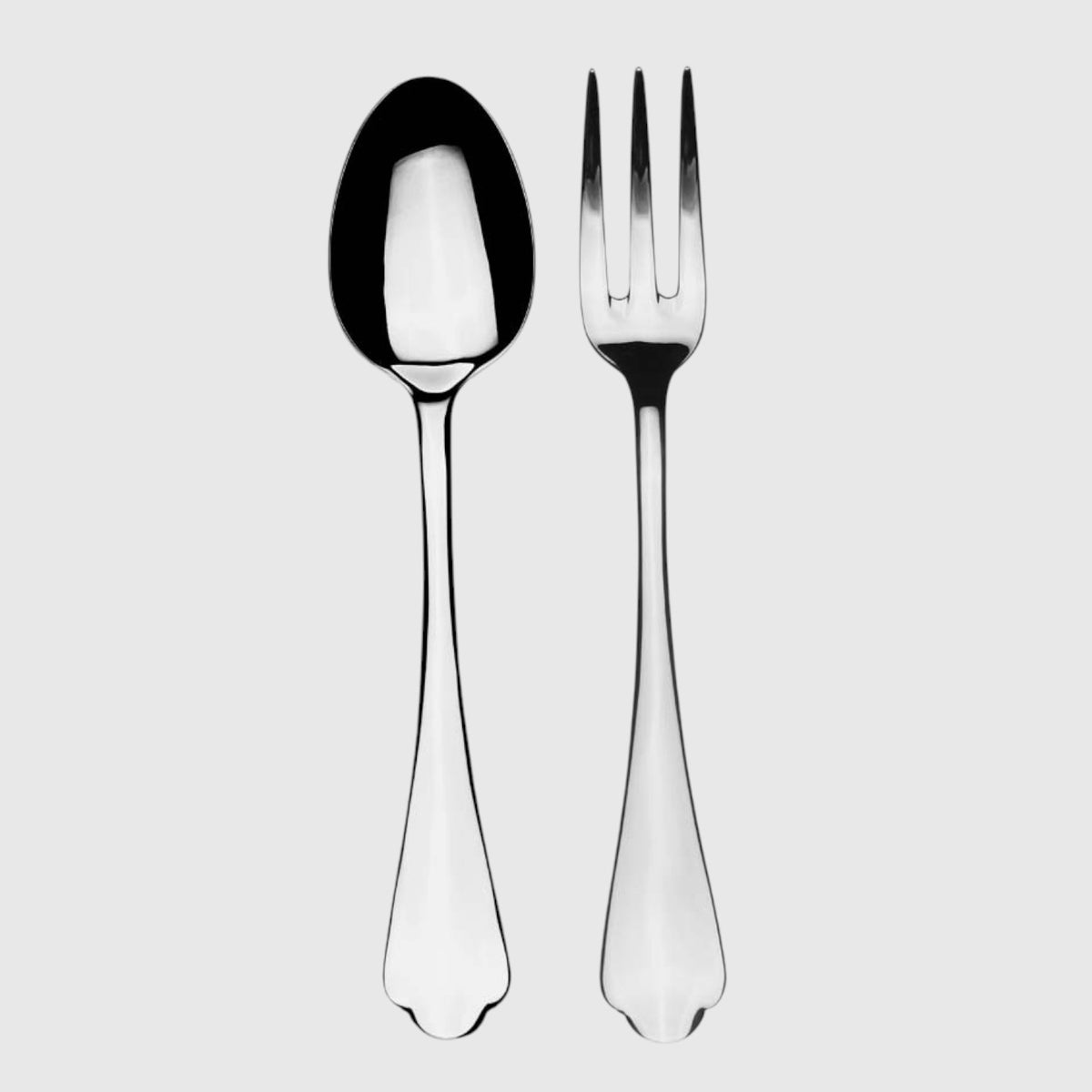 Hudson Grace Dolce Vita 2-piece stainless steel serving set with elegant neo-baroque design and lustrous finish.