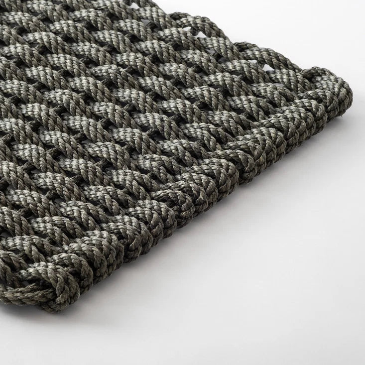 Hudson Grace forest green handwoven braided rope doormat with a durable all-weather texture