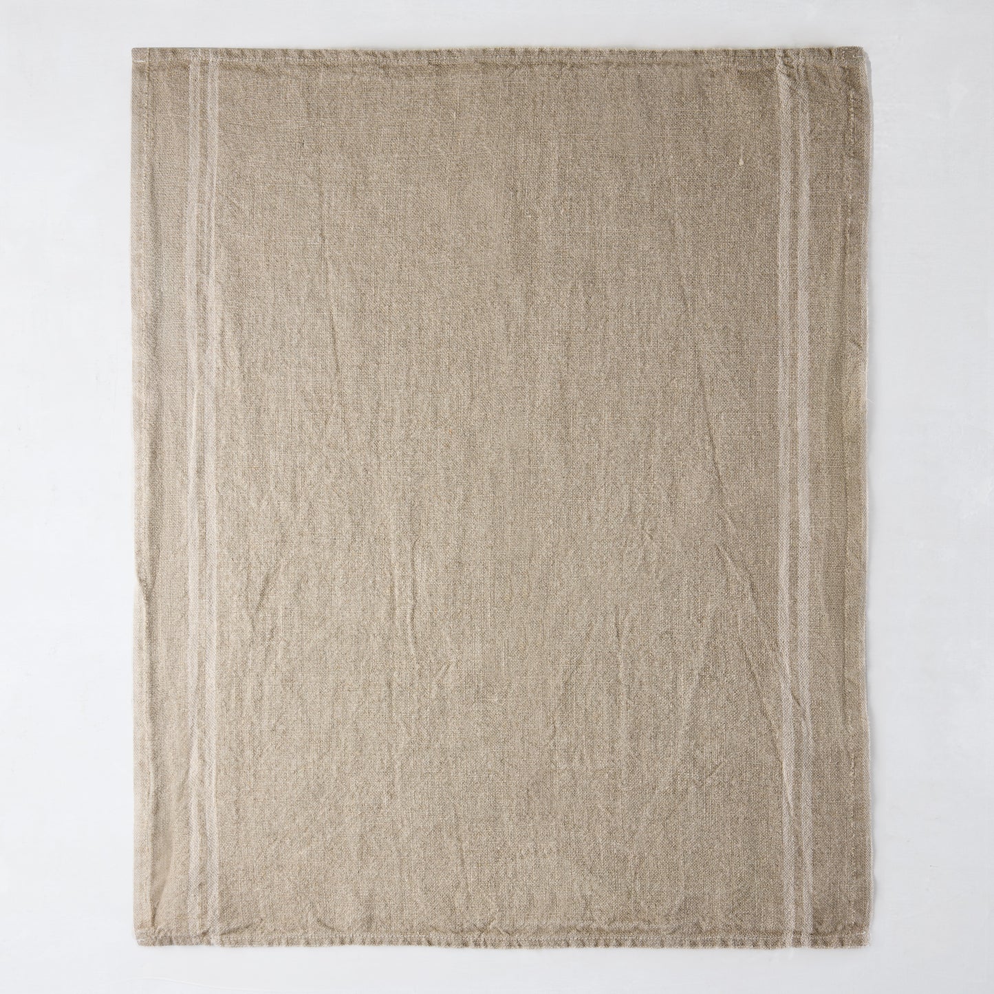 Set of 2 khaki striped French linen hand towels, 27.5"L x 17"W.