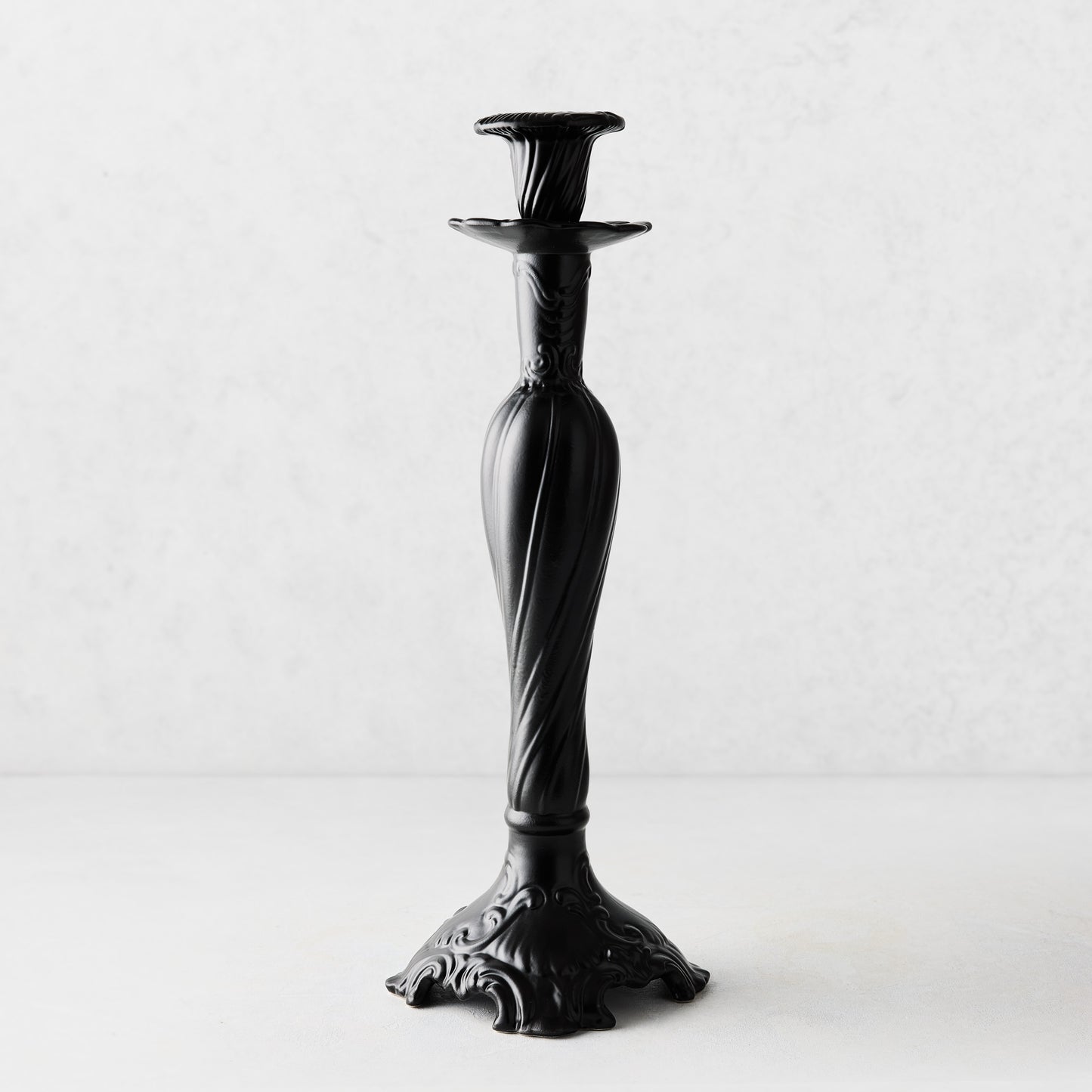 Large Tosca Matte Black Ceramic Candlestick