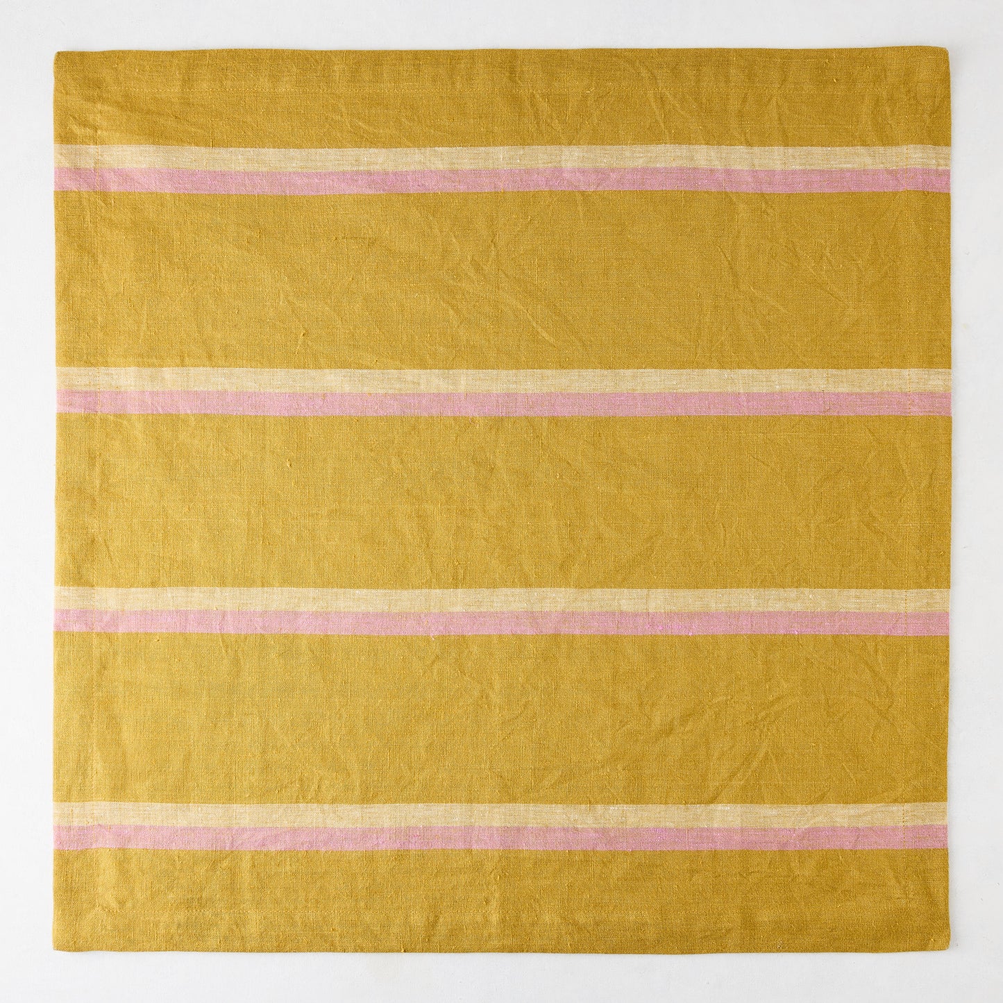 Madras Marigold, Oyster, and Pink Stripe Napkin, 22" square, woven washed cotton.