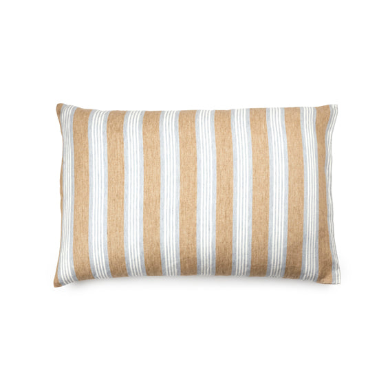 Maora Stripe Linen Pillow Sham, beige and white striped Belgian linen, rectangular.