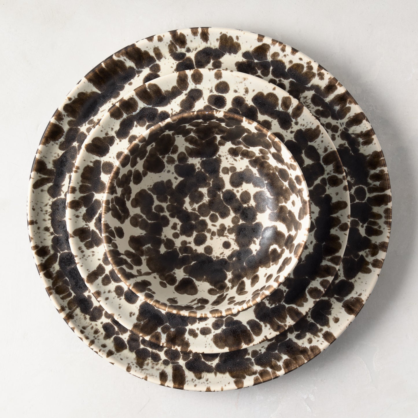 Nuno Splatter stoneware individual bowl with unique brown spots on a pale cream base, 6"Dia x 3"H.
