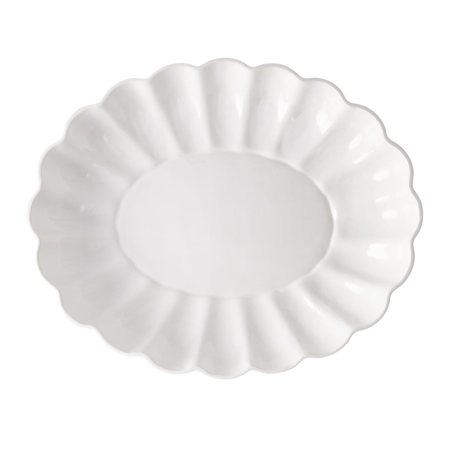 White Petal Large Oval Ceramic Serve Bowl, 18.5"L x 15"W, with scalloped edges.