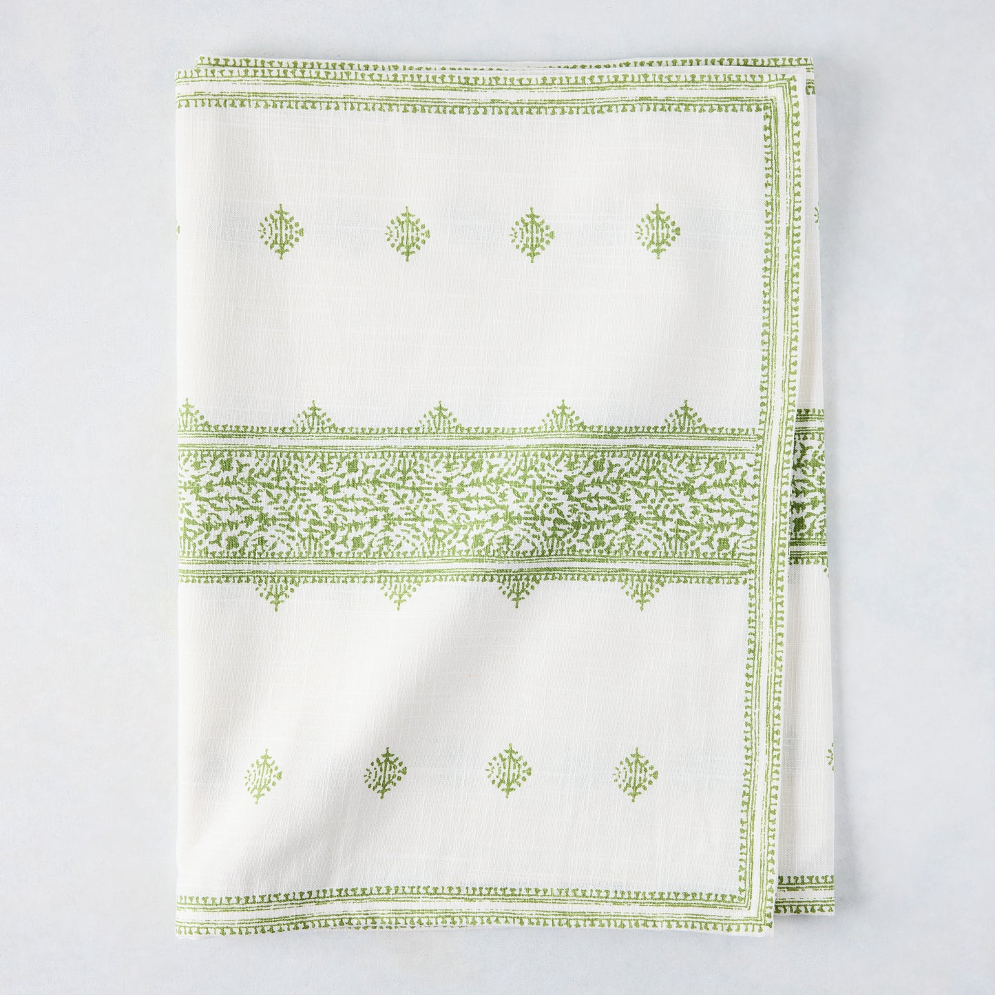 Peter Dunham + Hudson Grace Green Fez Stripe Printed Runner, 100% cotton slub, folded.