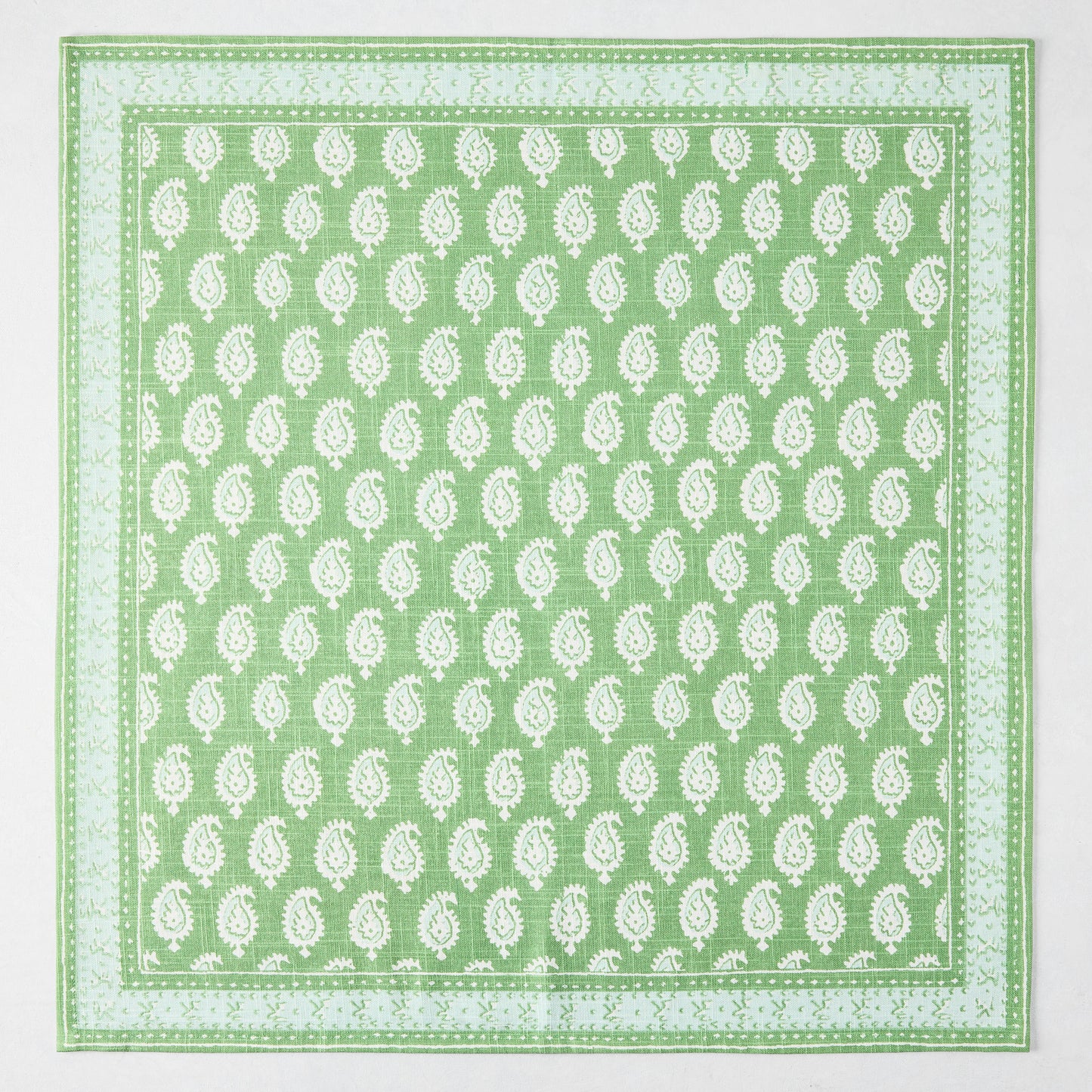 Peter Dunham + Hudson Grace Green Janpath cotton slub napkin with paisley and graphic border.