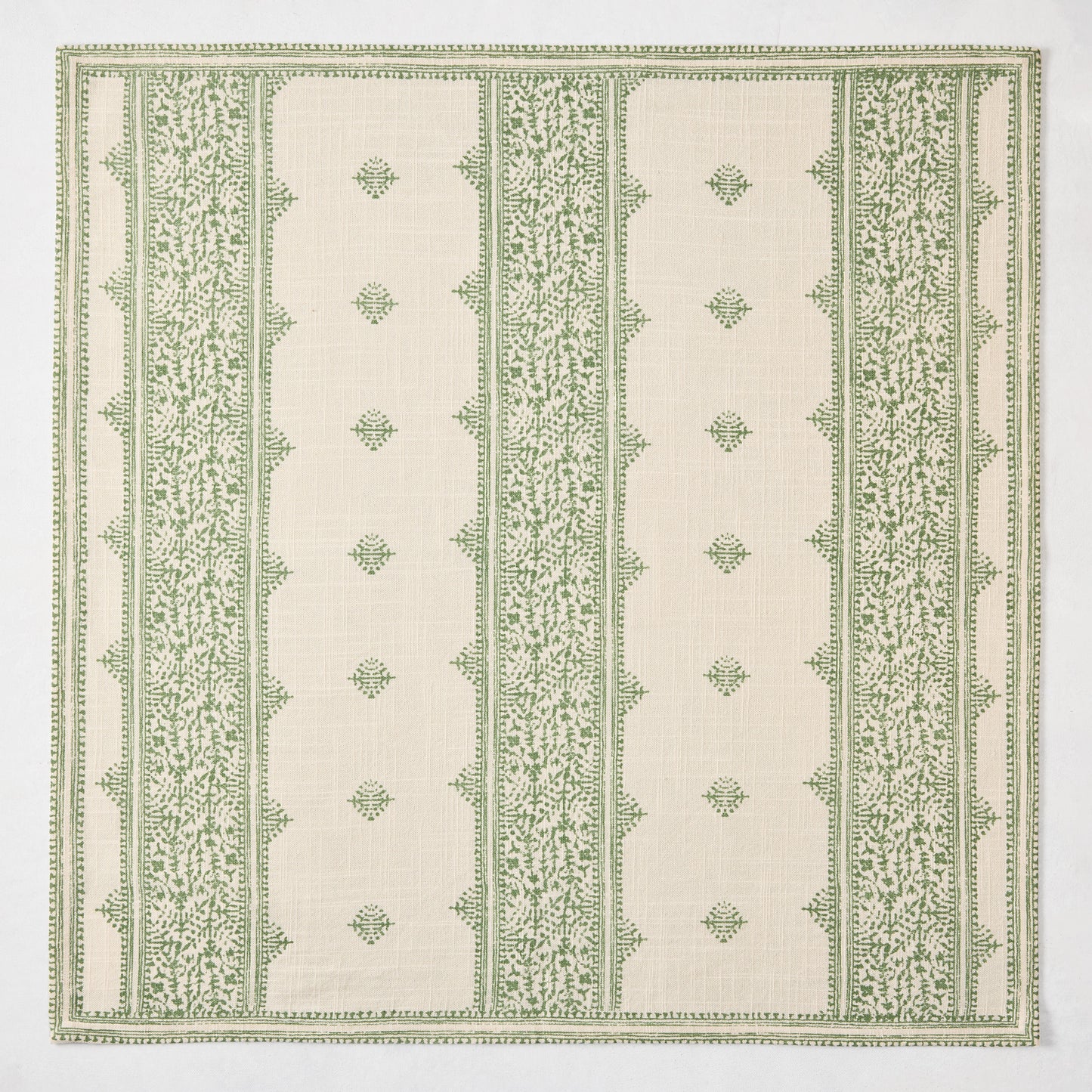 Peter Dunham + Hudson Grace Olive Green Fez Stripe printed natural cotton slub napkin.