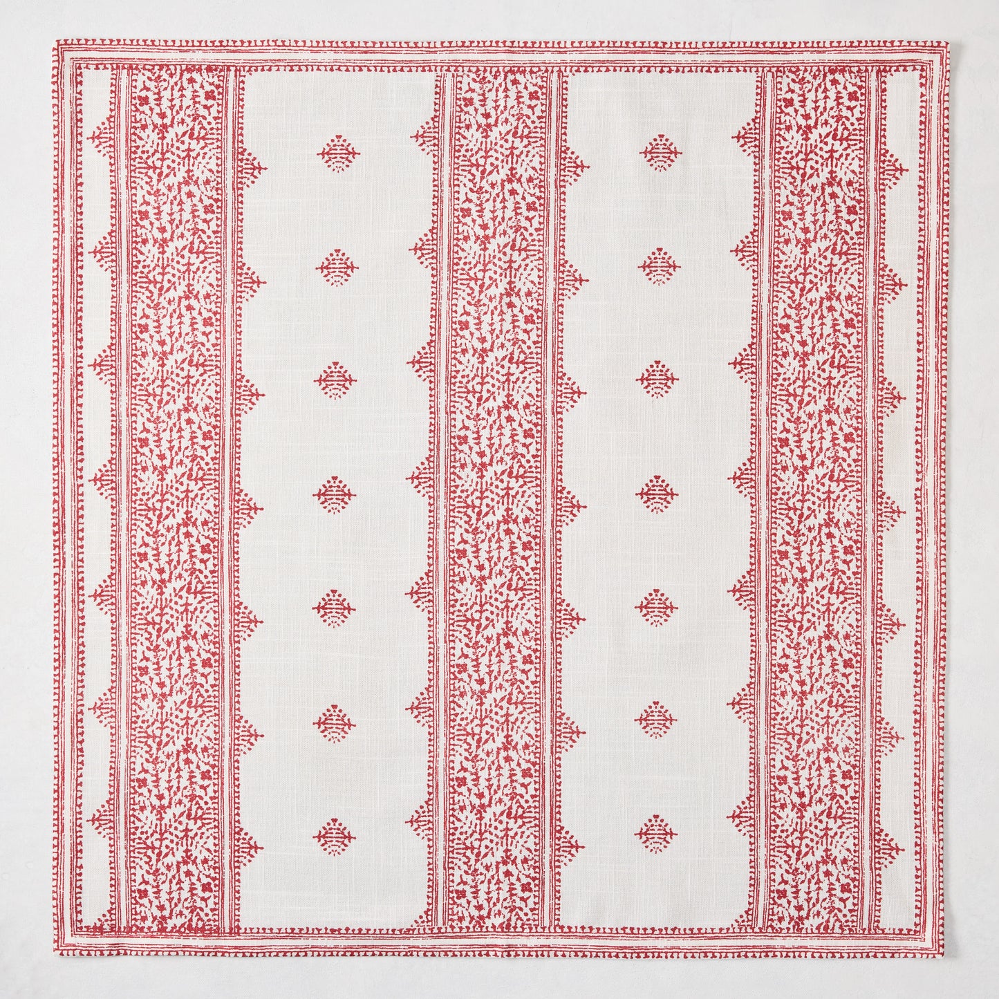 Peter Dunham + Hudson Grace Red Fez Stripe Printed Napkin, 100% cotton slub with vintage embroidery-inspired pattern.