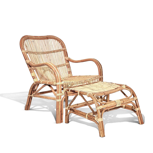 Natural Rattan Riviera Chair with Ottoman