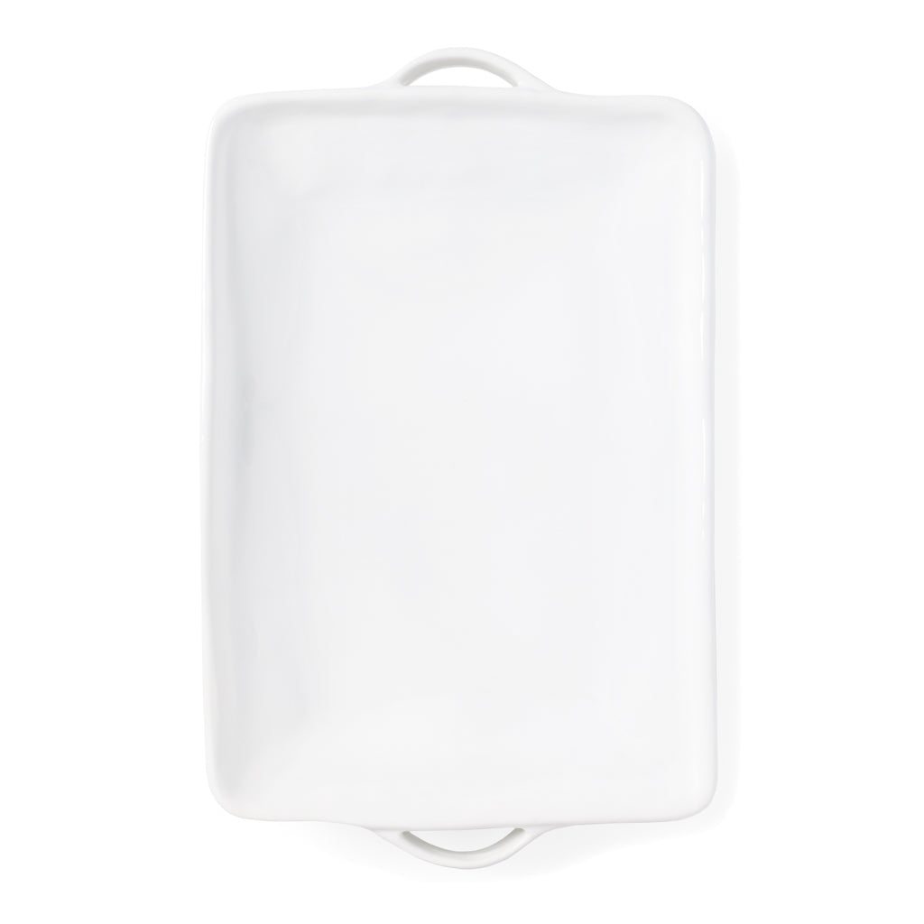 Rustico White Ceramic Handled Serving Platter, oversized rectangular, rippled texture.