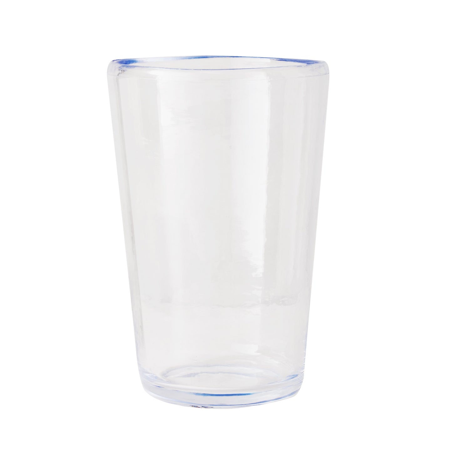 Clear acrylic Seadrift highball glass with a subtle blue rim and base, 19oz.