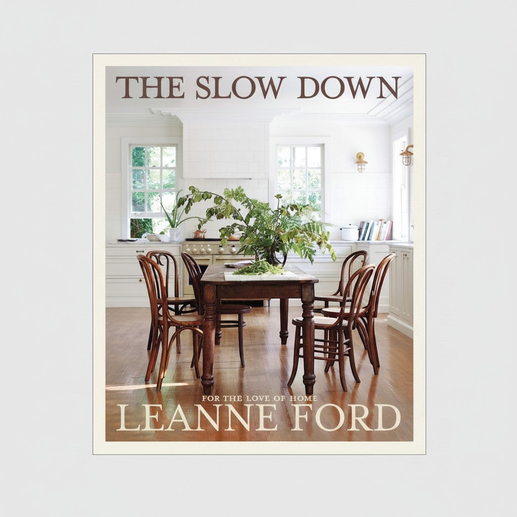 Hudson Grace The Slow Down hardcover interior design book featuring a rustic kitchen scene on the cover