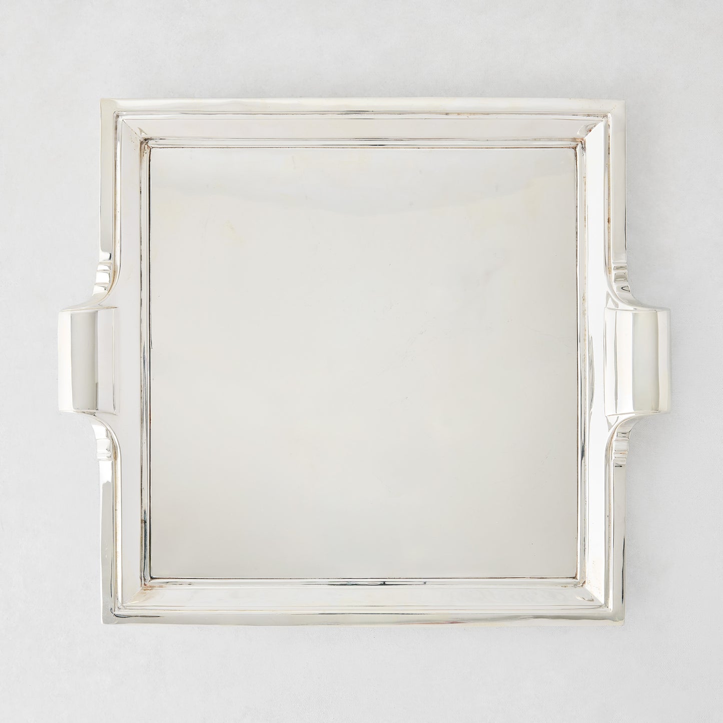 Vintage silverplate square Deco Gabby tray with handles.