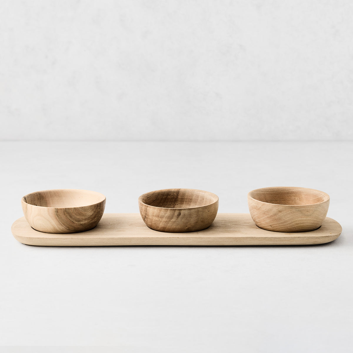 Walnut Wood Tray and Dipping Bowls Set