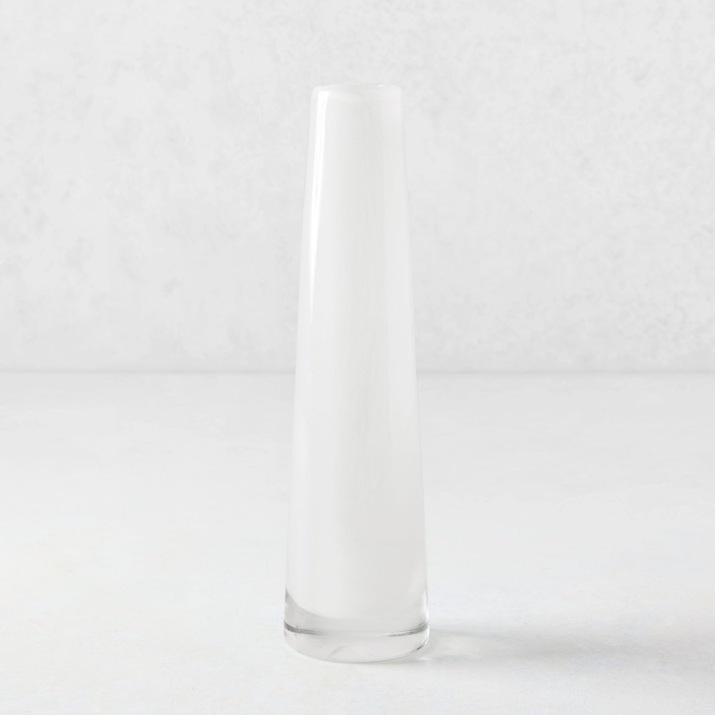 White Solifleur Large Glass Bud Vase, mouth-blown, 8.27"H, for single stems.