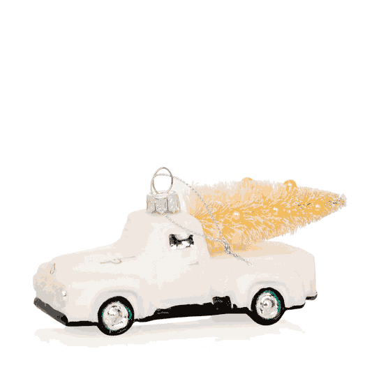White Truck with Tree Christmas Ornament