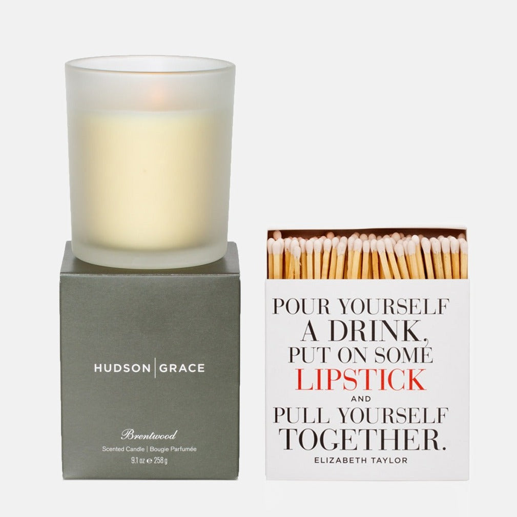 Hudson Grace Brentwood Scented Candle & "Pour Yourself a Drink" Match Gift Set