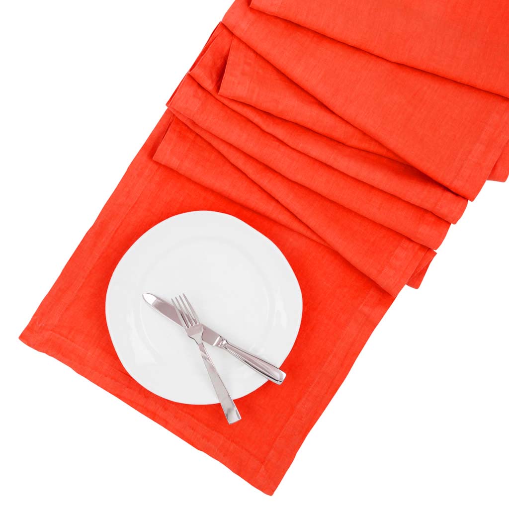Hudson Grace International orange machine washable linen table runner