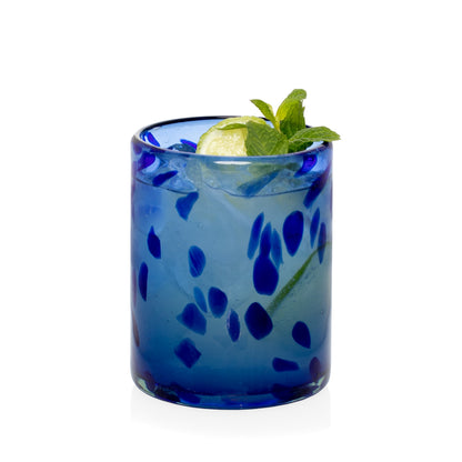opaque blue glass with blue spots old-fashioned glass
