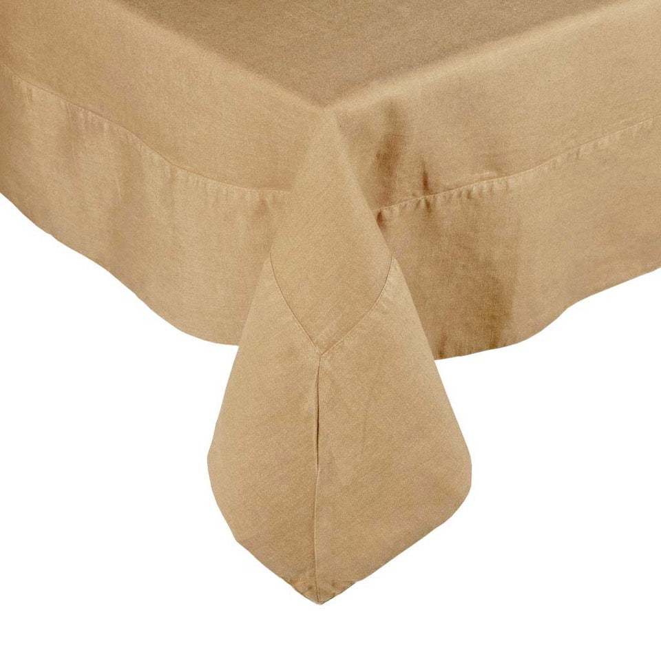 Chai HG Signature hand-dyed linen tablecloth, 70"x108", with a generous border and mitered corners.