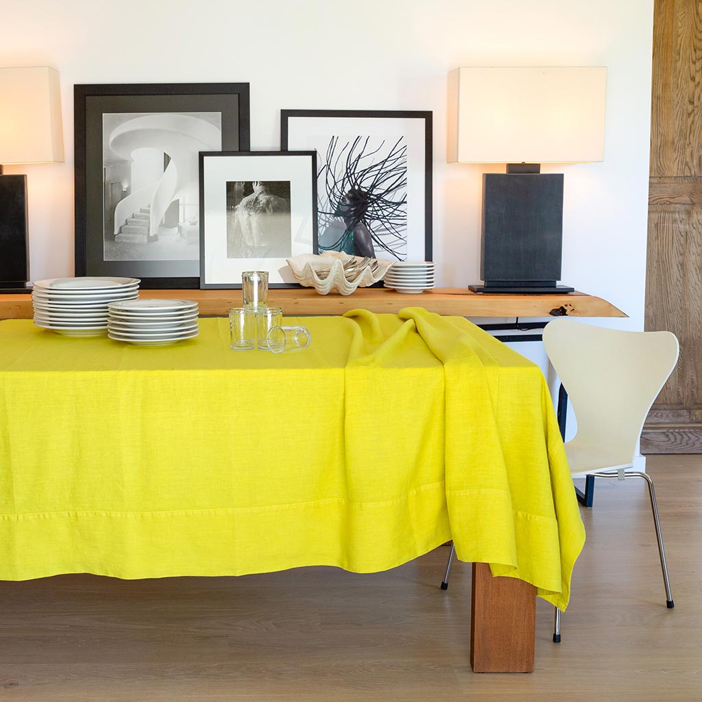Citron washed linen tablecloth