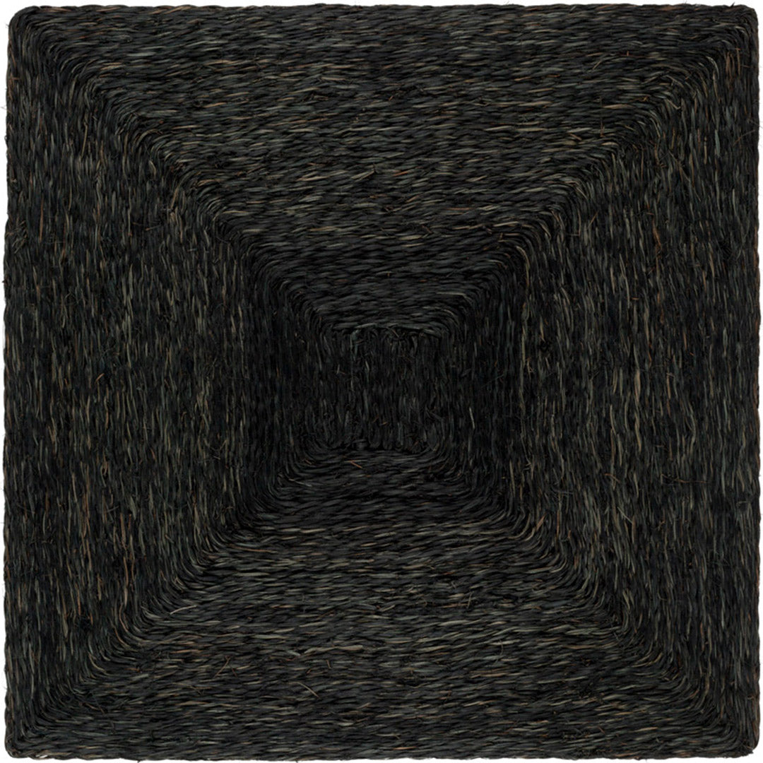 Lanai Black Abaca Woven Square Placemat with a concentric square pattern.