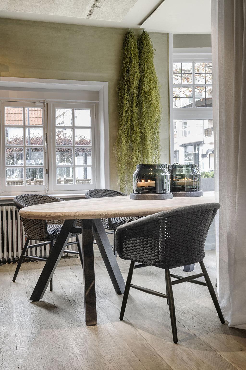 wood and black dining table
