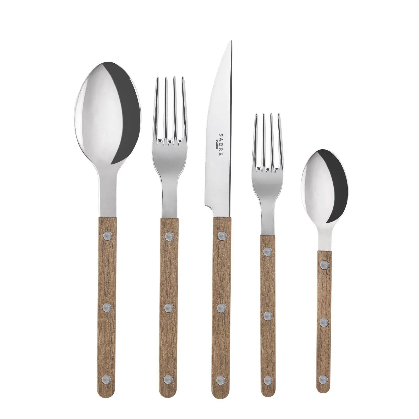 Teak Wood Bistro 5-Piece Flatware Set - Hudson Grace