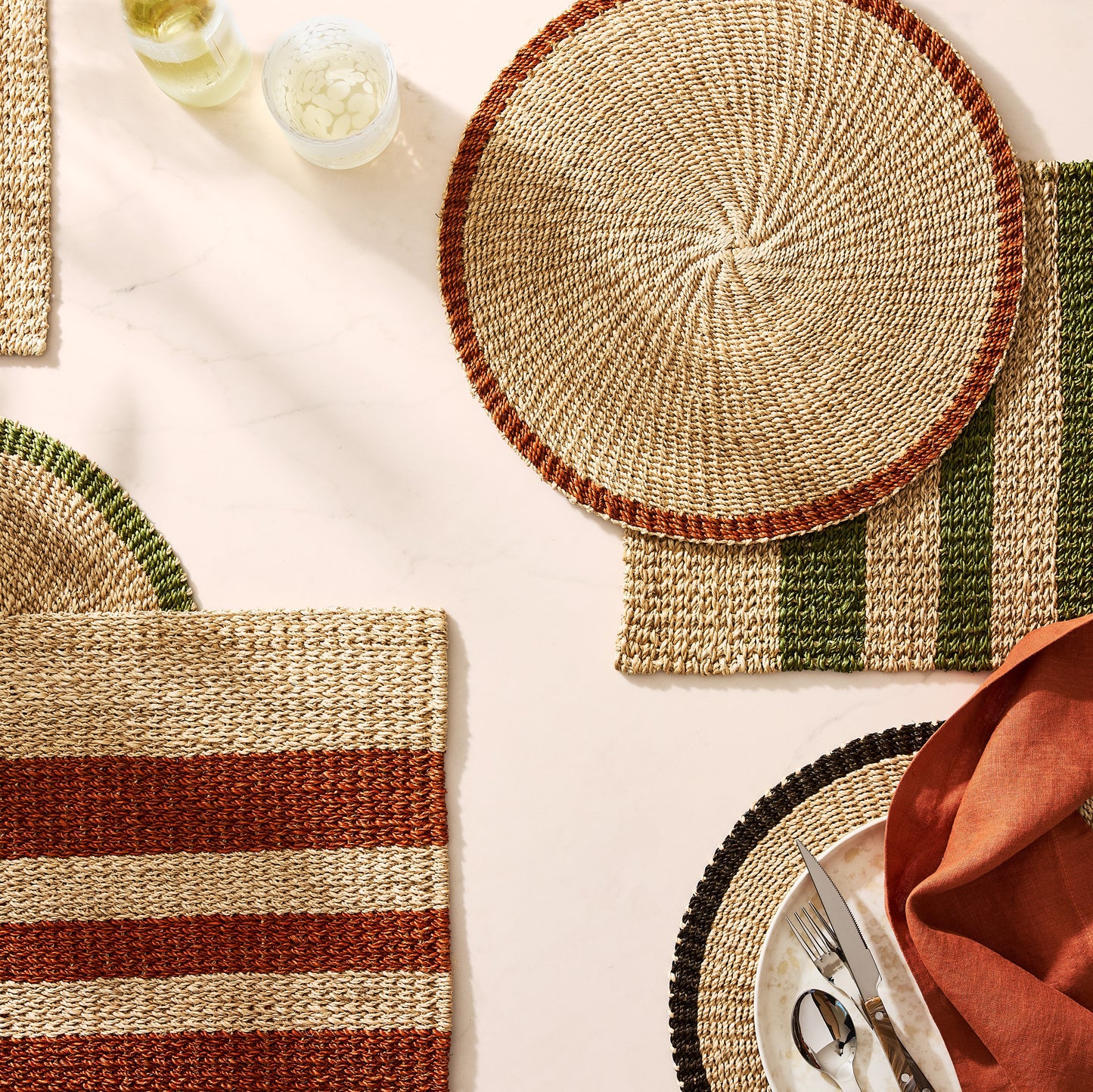 Natural Abaca Spice Orange Stripe Rectangular Placemat, Set of 4